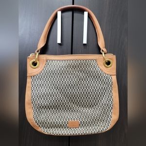 Fossil Tan Cream Weaved Black Shoulder Bag